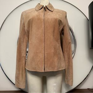 Liz Claiborne Tan Camel Beige Suede Leather Retro Vintage Waist Coat Jacket M